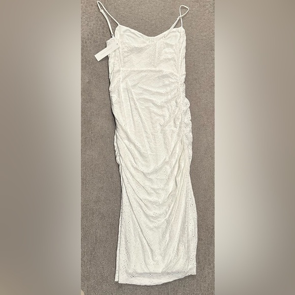 JONATHAN SIMKHAI Moira Broderie Anglaise Bustier Midi White Eyelet Dress - Picture 2 of 5